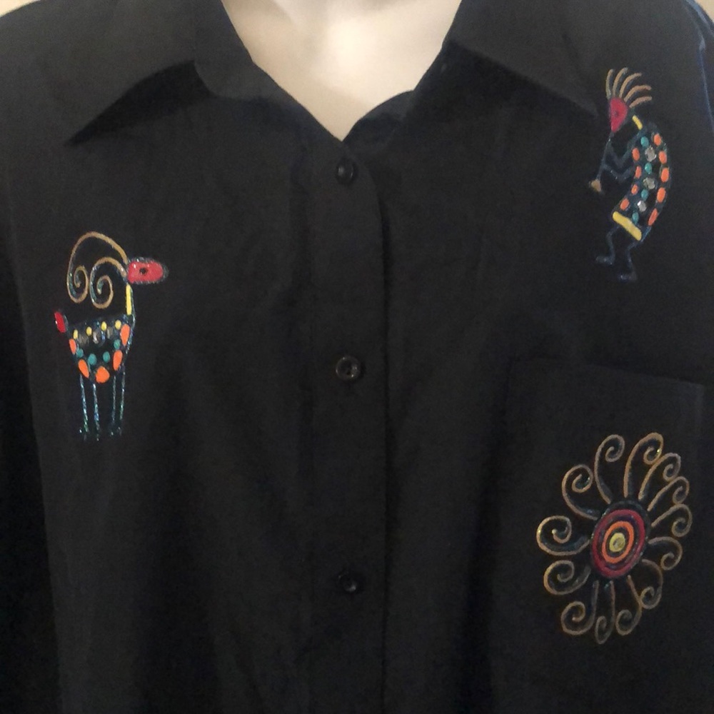 Vintage 80s/90s black hand painted kokopelli loose fit oversized shirt XL